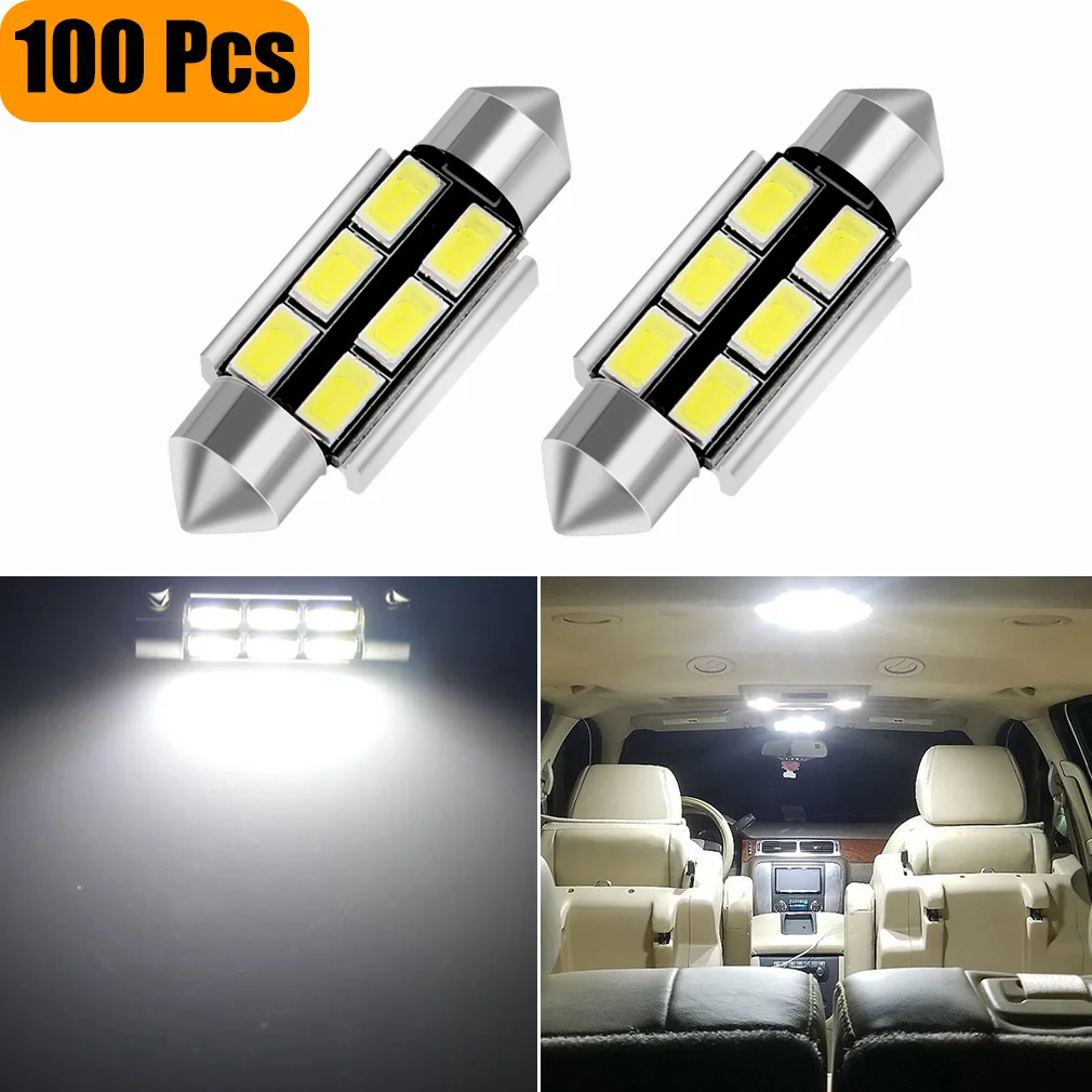 100 Pieces 42mm Super Bright Festoon LED Bulb 6411 12866 Dome Light