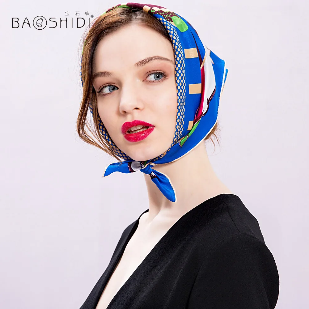

[BAOSHIDI]100% Silk Scarf Women,2017 New Fashion Mini Square Neck Scarves, Luxury Brand Silk Handkerchief, Spring Summer Scarfs