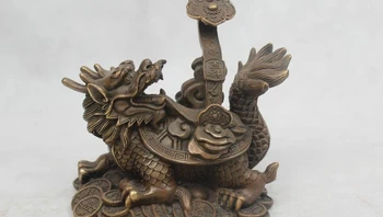 

5"Chinese Folk Pure Bronze excellent Lucky Money drawing Ru Yi Dragon Turtle