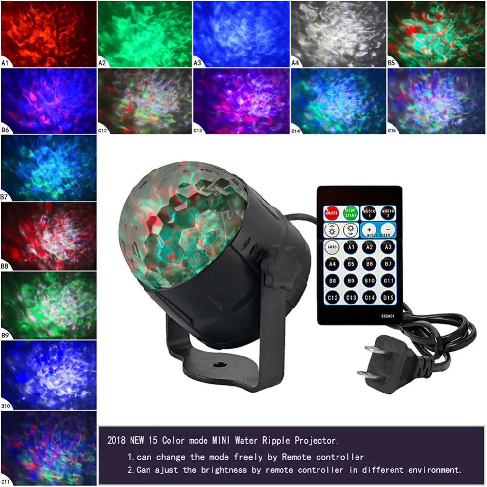 

15 Color Ripple Party Lights LED Stage Effect Lights Disco Ball RC Sound Activated DJ Flame Lamp Party Ball Light Disco Light
