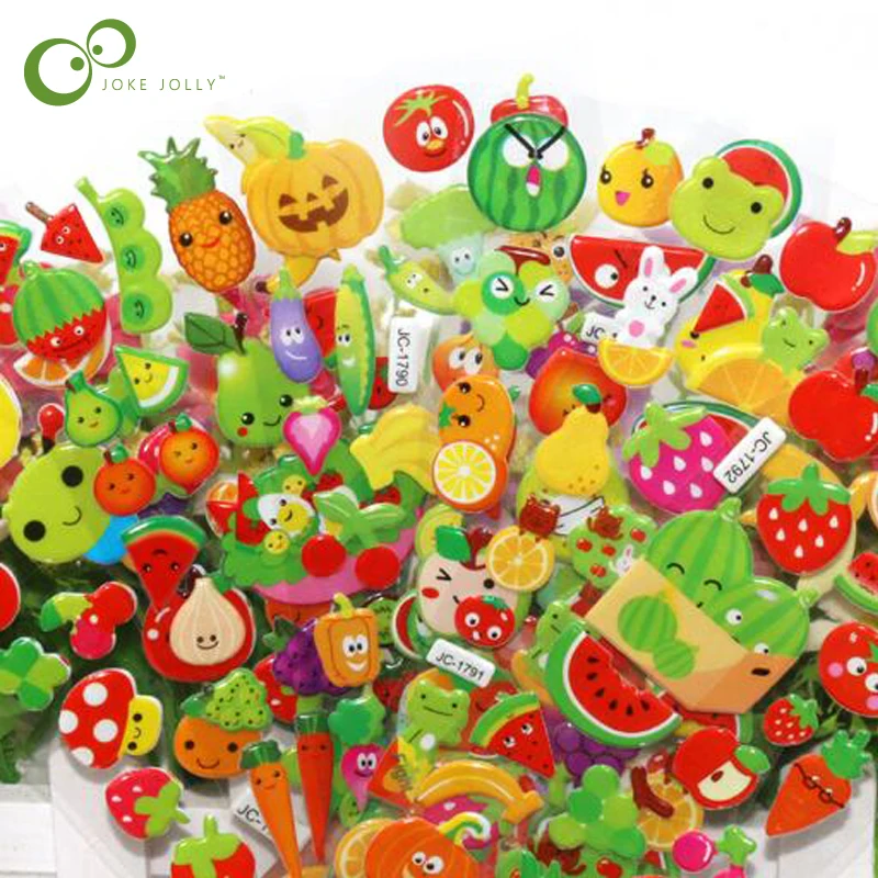 

10 Sheets/lot Cute Fruits and Vegetables DIY Stickers Cartoon Children Food Stickers Toys PVC Scrapbook Gifts For Kids GYH