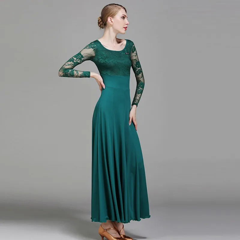 Lace Splicing Big A Hemline Ballroom Dance Dress Women Standard Social Dress Tango Waltz Costumes Spanish Dance Wear