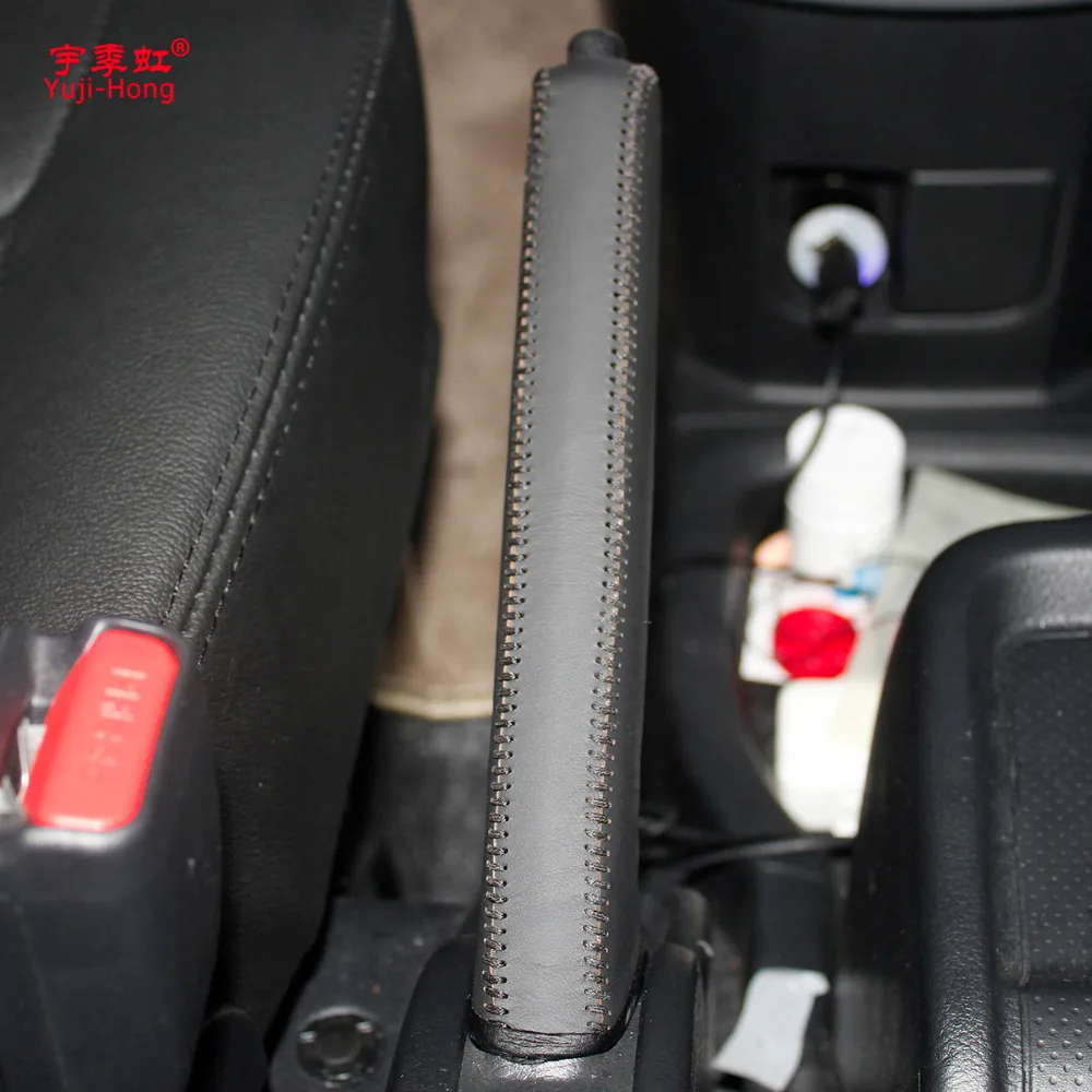 Yuji-Hong Car Handbrake Covers Case for Nissan NV200 Handbrake Cover Genuine Leather Grips Hand-stitched Black