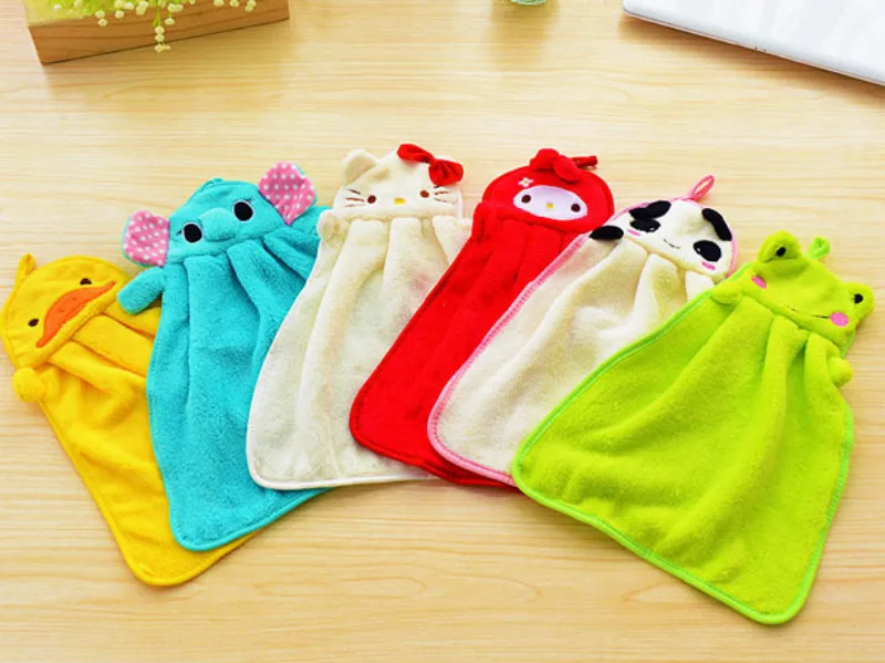 New Baby Hand Towel Soft Children's Cartoon Animal Hanging Wipe Bath Face Towel colorful kitchen bathroom Healthy