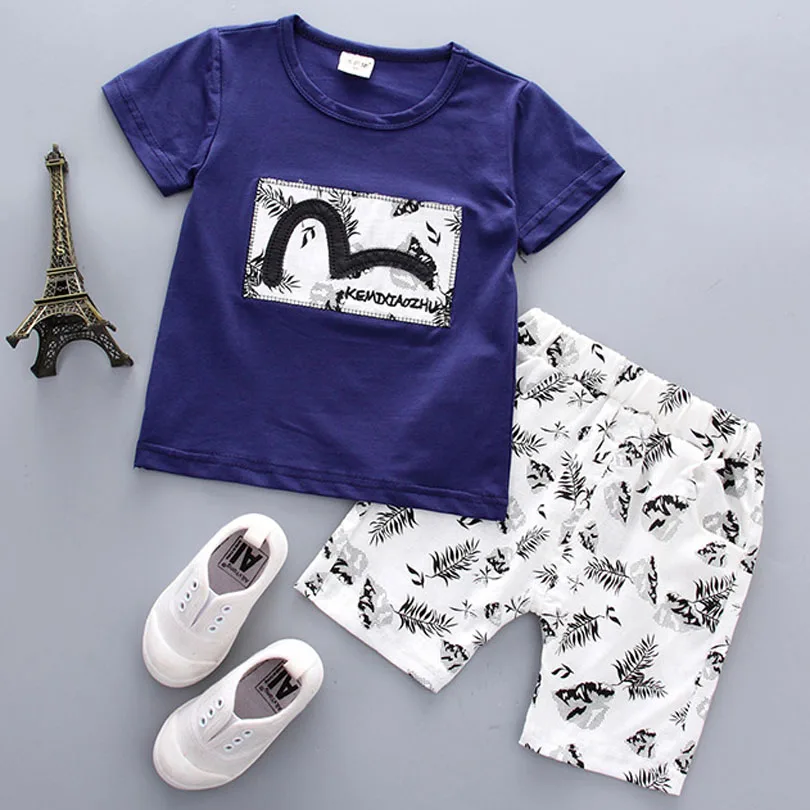 Детская одежда летние хлопковые льняные комплекты для мальчиков футболка+ шорты для маленьких мальчиков и девочек детская одежда новорожденный мальчик Младенец Малыш От 0 до 4 лет - Цвет: K cotton