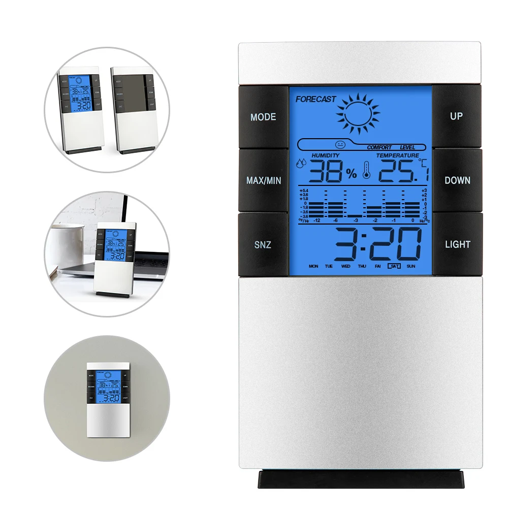 

Wall Hanging Multifunctional Home Humidity Thermometer LCD Digital Hygrometer Temperature Meter Clock Measurement Device 4 IN 1