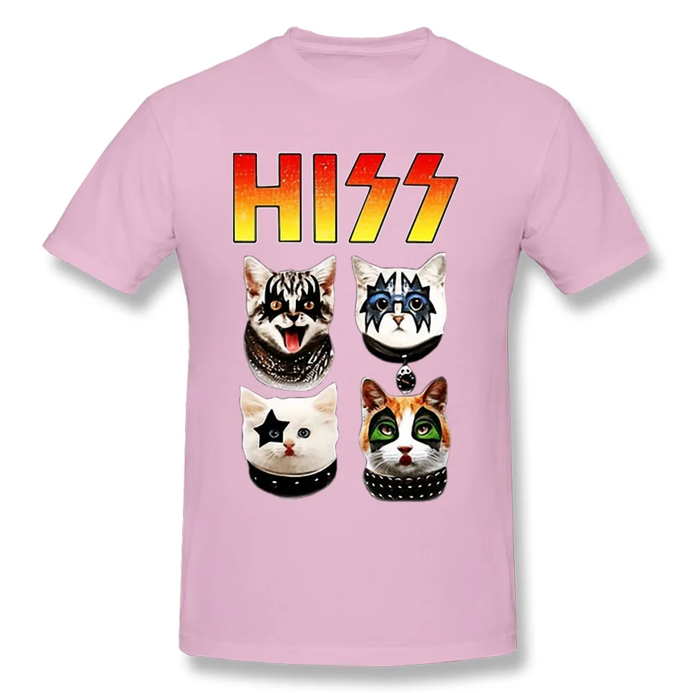 KISS Hiss Cat Пародия Забавные футболки рок мяу Группа Мужская футболка хип-хоп Рок Новые Топы И Футболки Готический Высокое качество - Цвет: Pink