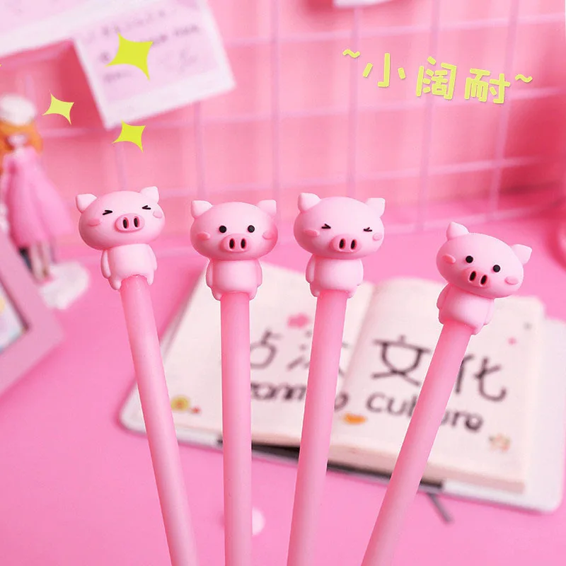 

40 PCs Cutie Powder Little Girl Piggy Neutral Pen Animal Cartoon Pen Meng Object Silicone Water Pen Female Student Stationery