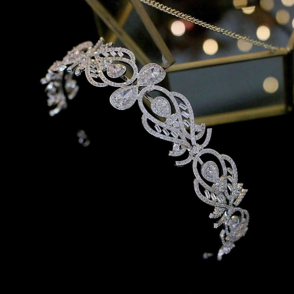 Luxury European fashion bride crown wedding hair accessories headband with zirconia female jewelry hair band