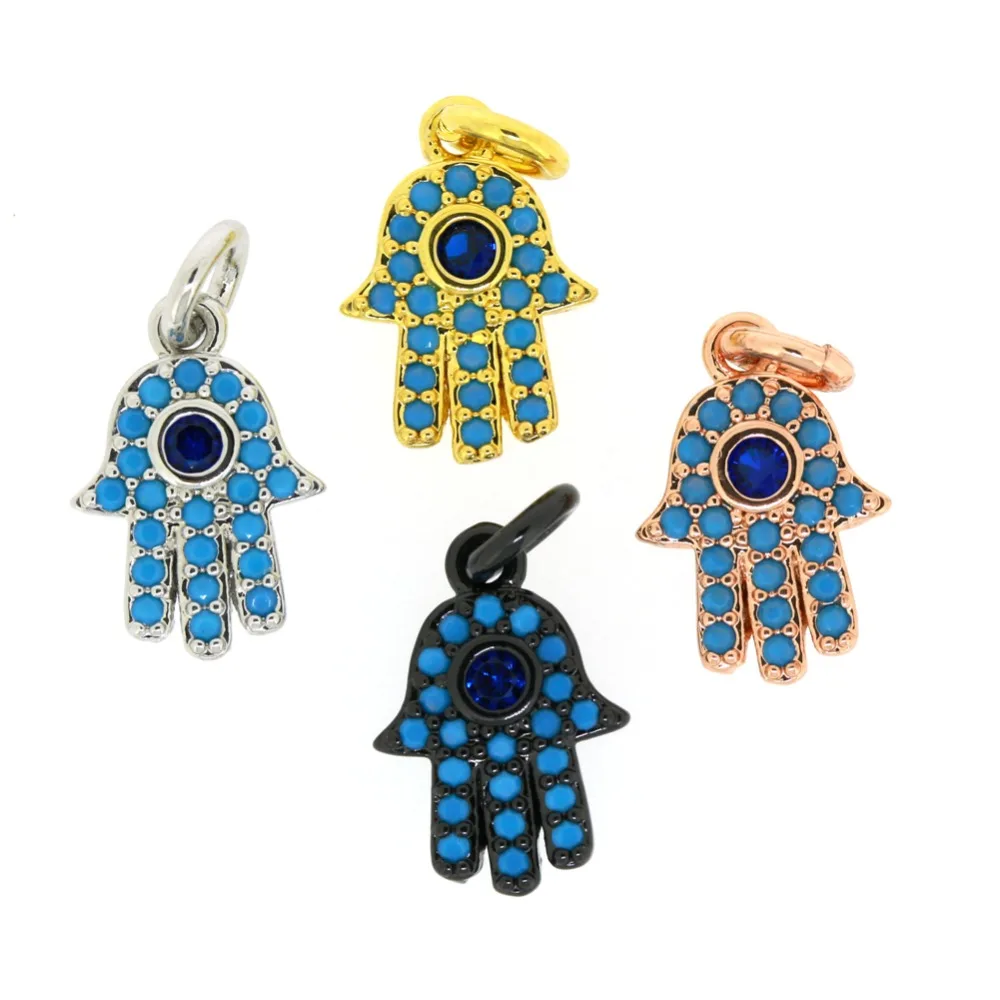 10PCS /LOT Fashion Hamsa Charm Findings Silver Black Rose Gold Crystal