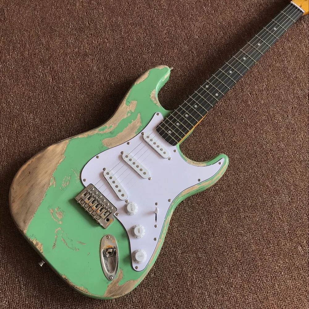 

ccustom ST 6 Strings Rosewood fingerboard Electric Guitar,green color top gitaar relics by hands guitarra