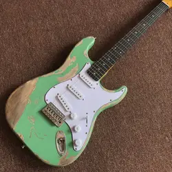 Custom ST 6 струн палисандр гриф электрогитара, зеленый цвет Топ gitaar реликвии руками гитары ra