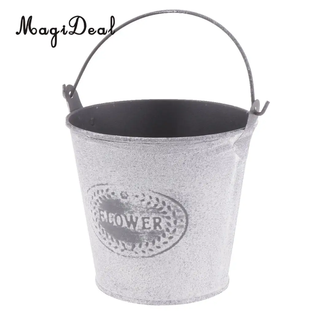 Vintage Metal Tin Flower Bucket Plants Herb Pot Tabletop Vases Container Watering Can with Handle Home Garden Decor #1