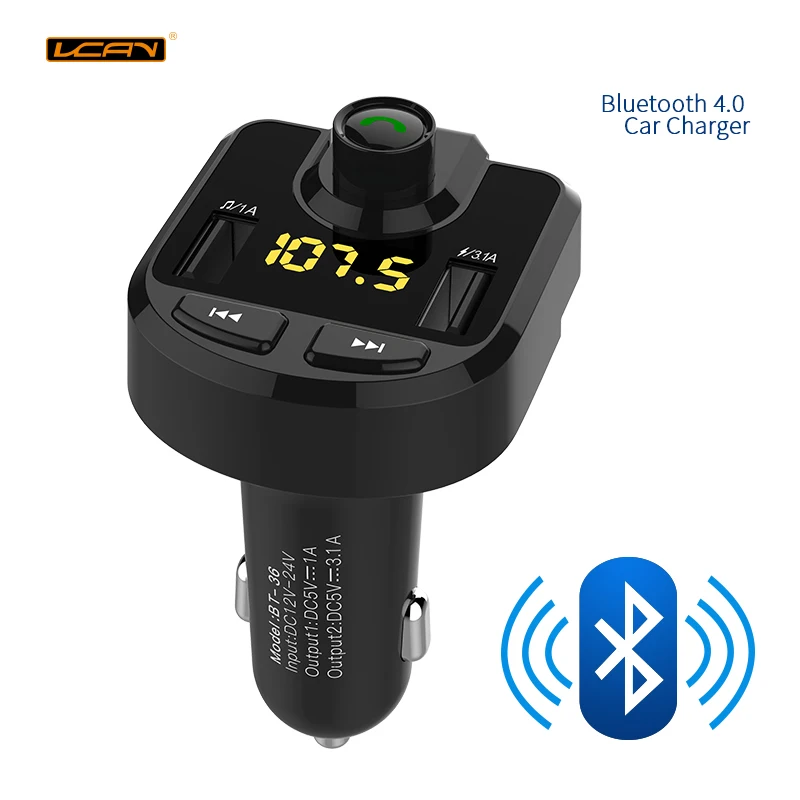 

LCAV Car Bluetooth Charger FM Transmitter MP3 Radio Player With Dual USB Charger Voltage LED Display TF Card Music HandFree Kit