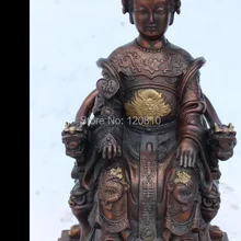 1" Китайский медь Королевы-матери Запад Мацзу На Дракон Стул Ruyi Статуя