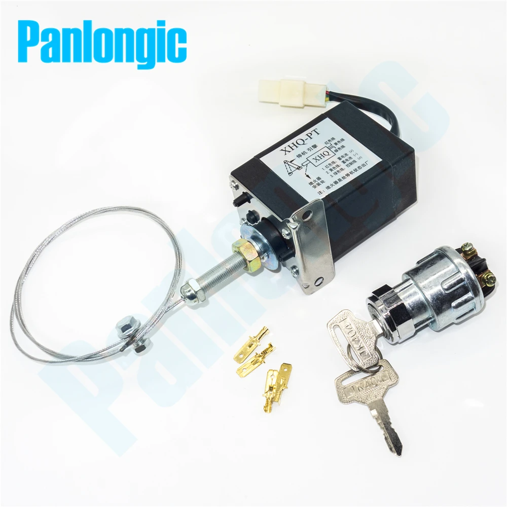 

XHQ-PT 12V/24V Power On/Off Pull Type Diesel Engine Parts Stop Solenoid for Generator Spare Parts + Holder + Electric Lock