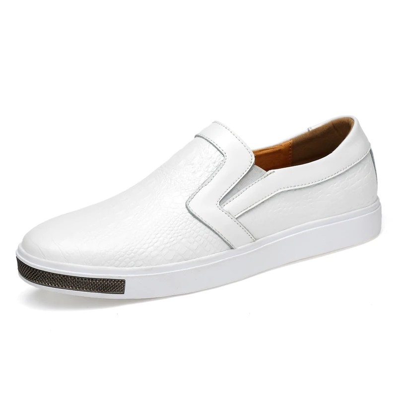20189 New Men's Leather Loafers Casual Shoes Size 44 Cow Leather Soft Man White Shoes Spring Leisure Leather Loafers