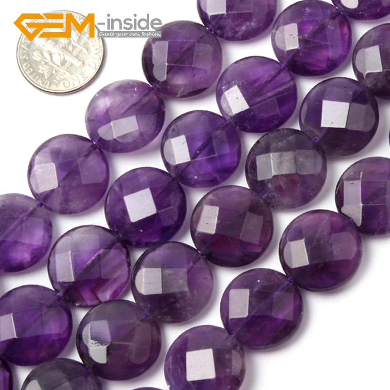 

17mm 20mm Natural Purple Amethysts Coin Shape Gem stone Faceted and Smooth Beads For Jewelry Making Beads 15 Inches