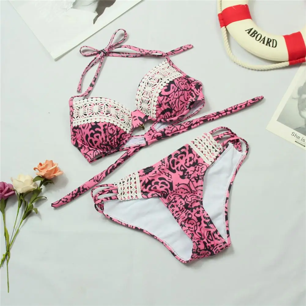 2018 New Pink Sexy Lace Bikini Push-up Padded Bra Swimsuit Bathing Suit Swimwear Two-Piece Suits For Women