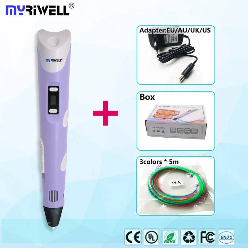 Оригинальная 3D Ручка myriwell RP100B с ABS/PLA нитью, детская ручка для самостоятельной Печати, рождественский подарок, лучший подарок на день рождения+ подставка+ патент - color: only pen purple