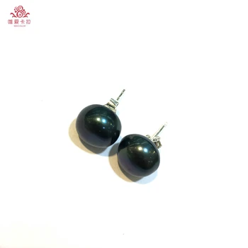 

WEICOLOR Flatround 11-12mm Black Natural Freshwater Pearl Earring Studs With Silver Pins.Different Color Available.