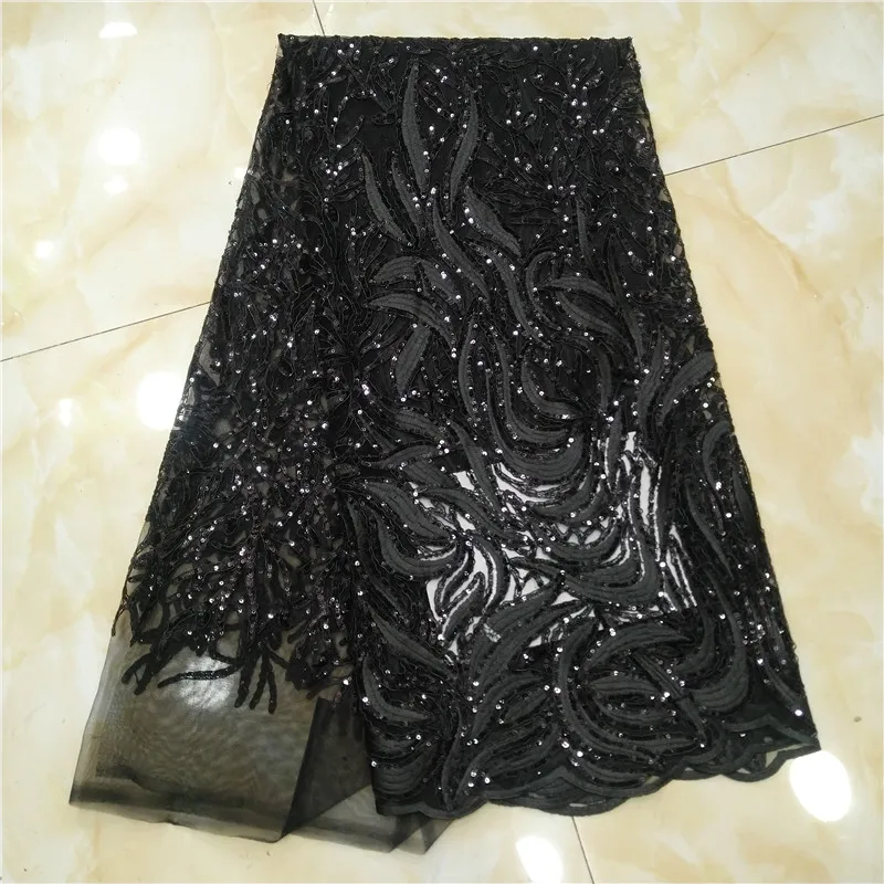 

2019 Latest Black Color French African Lace Fabric High Quality African Embroidered Tulle Lace Fabric For Wedding