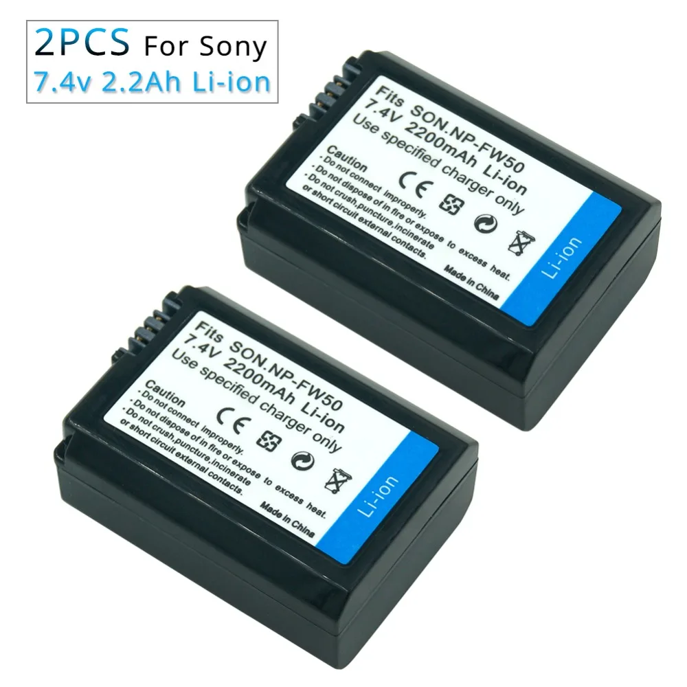 2PCS 7.4v 2.2A NP FW50 NP FW50 NPFW50 Rechargeable Camera Battery for