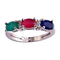 Women Rings Fashion Oval Cut Ruby Emerald Blue Sapphire Silver Ring Size 6 7 8 9 10 11 12 Free Shipping Wholesale Party