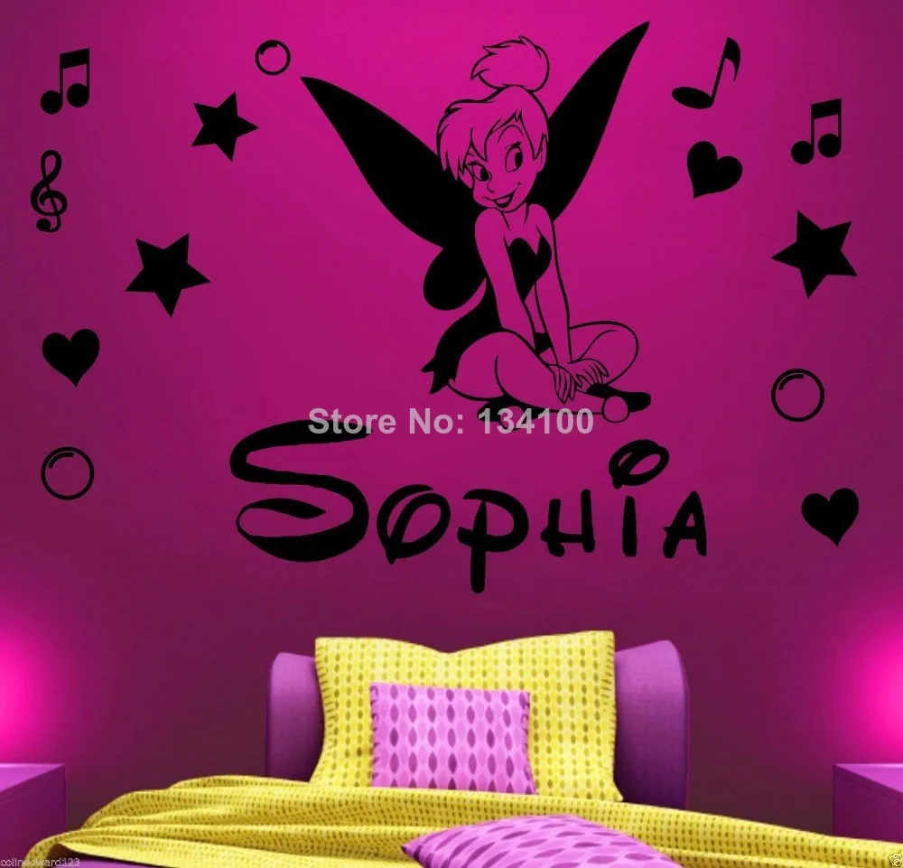 Customer-made personalized name DIY tinkerbell Wall Sticker children girls home decoration/home decor