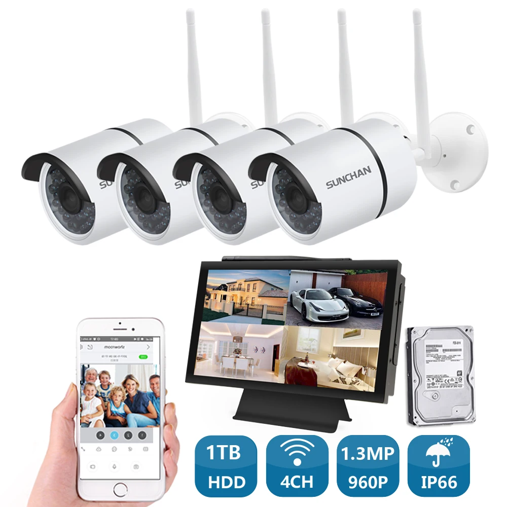 

4CH CCTV System Wireless 960P NVR All in 1 with Monitor 4PCS 1.3MP Wifi IP CCTV Security Camera System Video Surveillance Kit