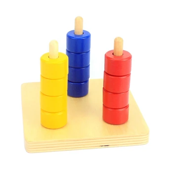 

Baby Montessori Materials Wooden Toys Three Colors Vertical Rings Colorful Calculate Circle Rounds Colorful Cylinder Socket Math