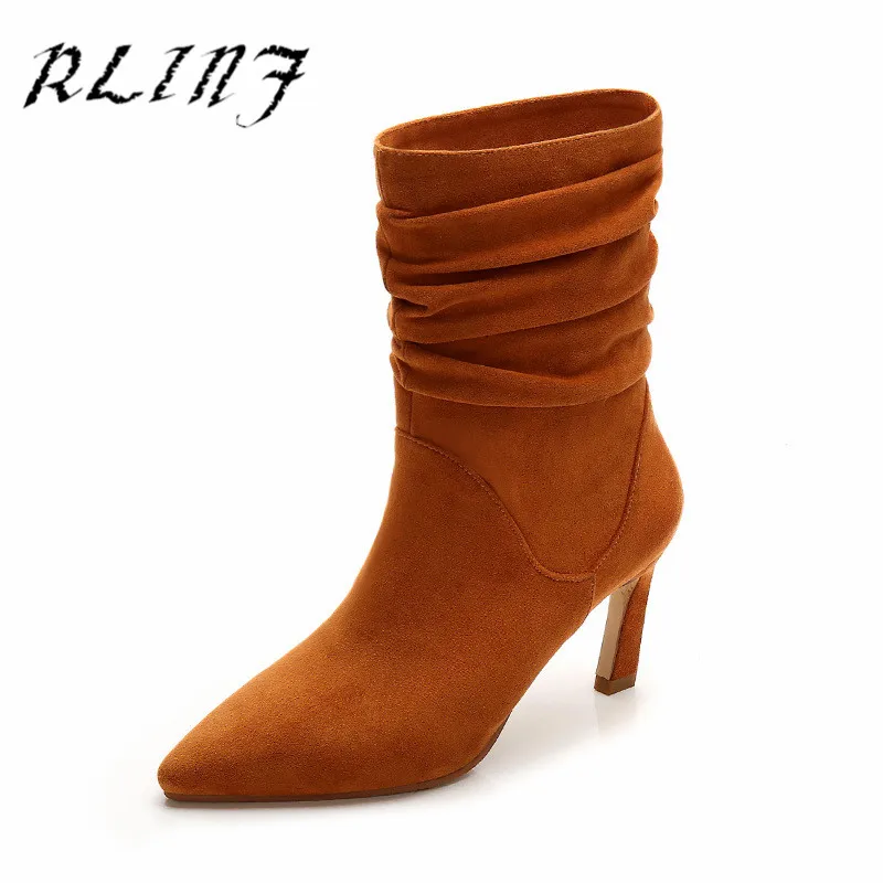 Rlinf Noir marron Dans Bottes Pointu Plis Européen Mode Nouveau Sauvage Le Tube Américain Femmes Stylet De Et hoQsdBtxrC