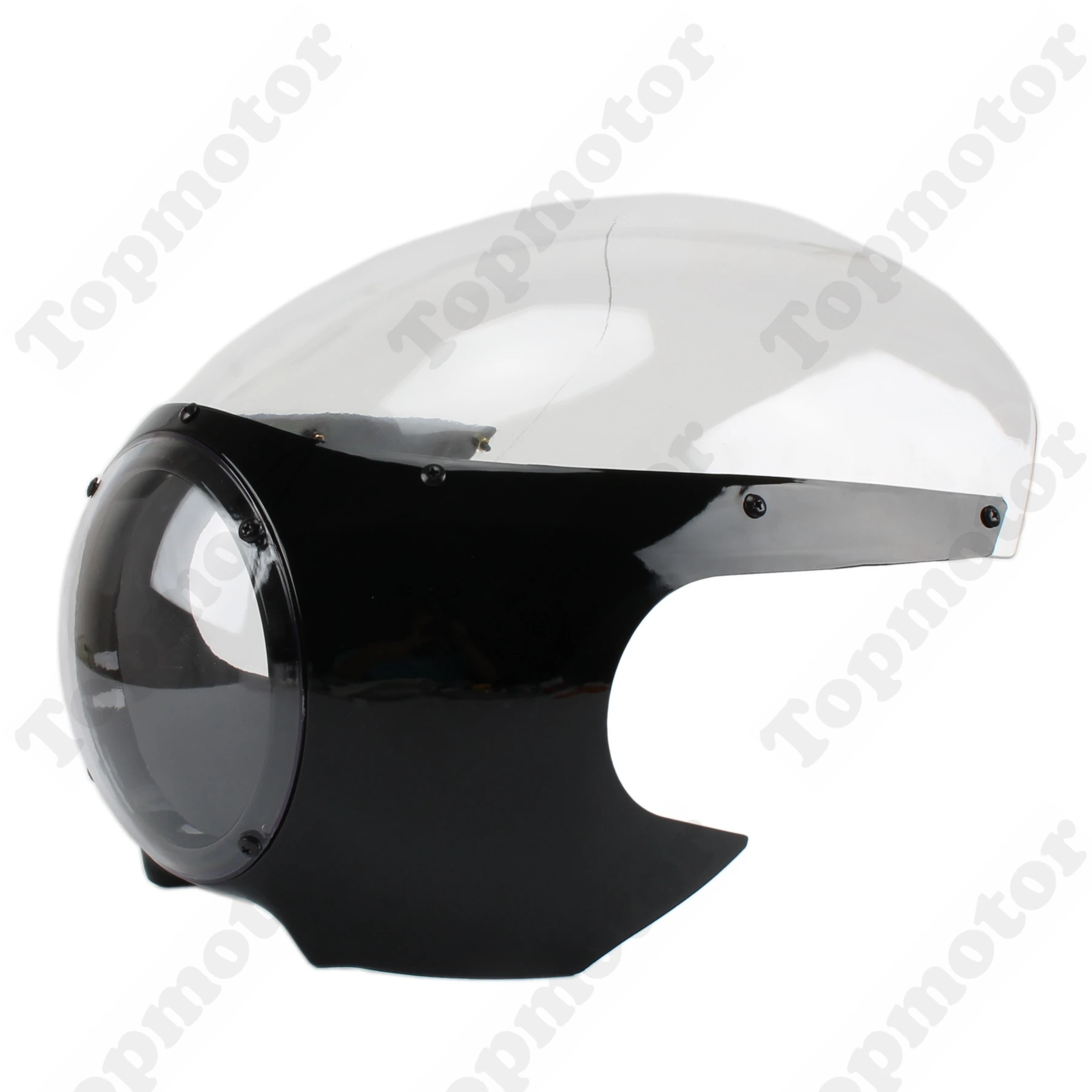 

5 3/4" Cafe Racer Drag Racing Motorcycle Headlight Fairing Windshield Mount For Harley Sportster XL883 XL1200 72 Dyna Clear