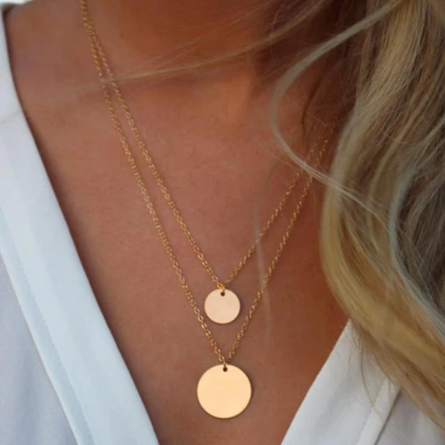 Gold Plated Disc Pendant Layered Necklace in 2023  Disc pendant, Layered  necklaces, Wide choker necklace