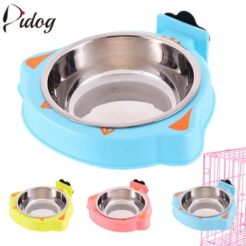 

Stainless Steel Hanging Dog Feeding Bowl Cat Pet Cage Kennel Bowls Puppy Bird Water Food Feeder Dish Blue Pink Yellow