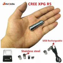 USB Rechargeable LED Torch Flashlight CREE XPG R5 Super Mini LED Keychain Stainless steel Flashlight 10180 lithium battery