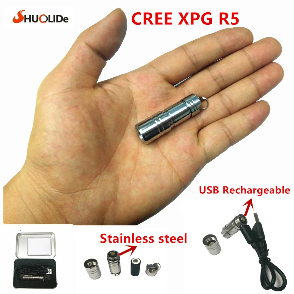 USB Rechargeable LED Torch Flashlight CREE XPG R5 Super Mini LED Keychain Stainless steel Flashlight 10180 lithium battery