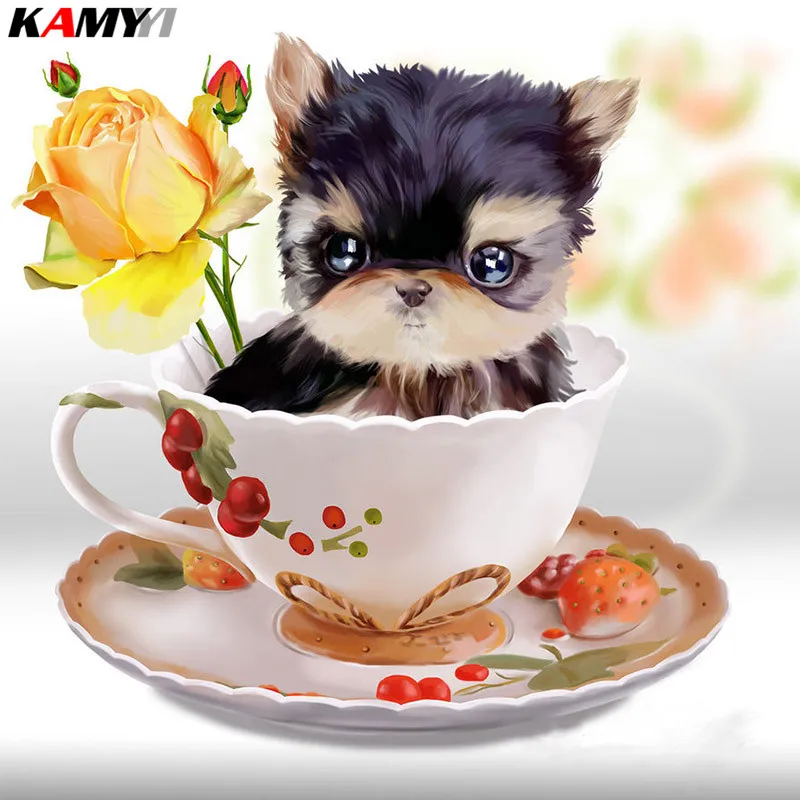 

3D Diy Diamond Embroidery cute dog cup Diamond Painting Rhinestone Round Diamond Mosaic Cross Stitch Kit Home DecoNeedlework XY1