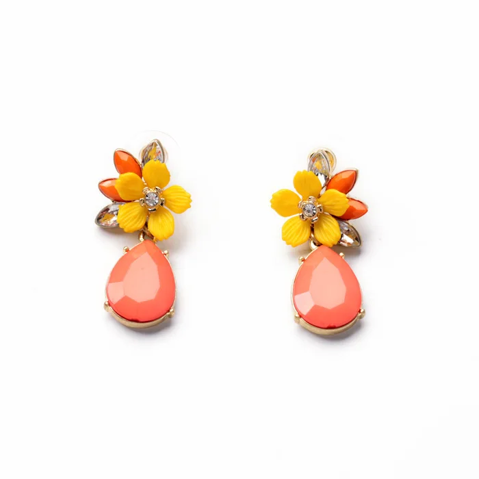 

Bulk Price Lovely Jewelry For Girls Daily Accessories Charm Gold Color Tear Shape Earrings Candy Orange Flower Earrings For GIft