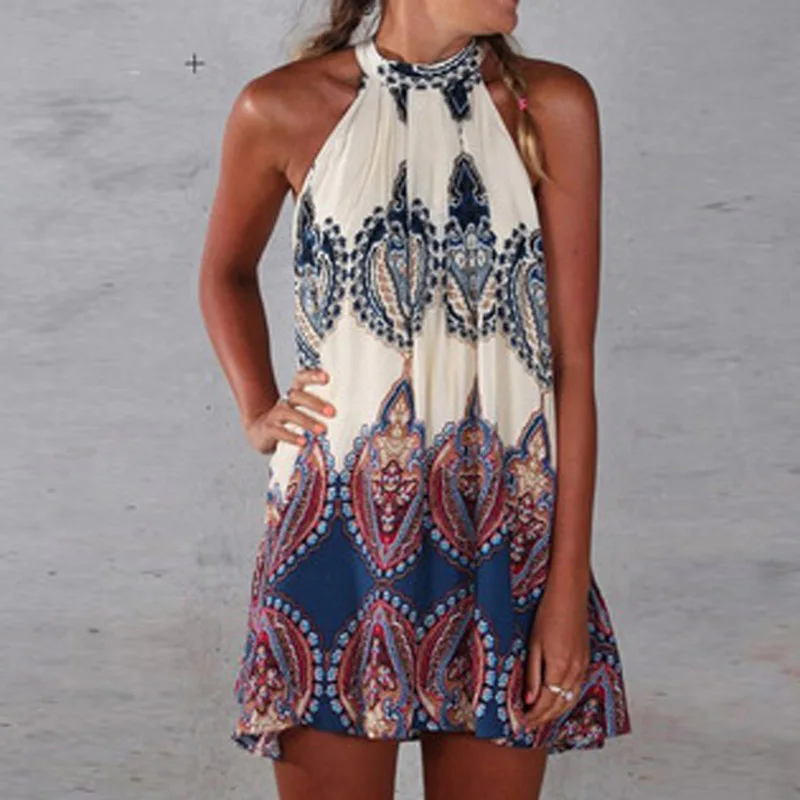 

S-2XL Sexy Women Boho Summer Beach Short Mini Dress Sleeveless Party Cocktail Hot Drop ship #
