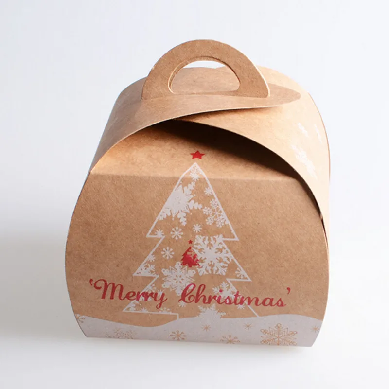 Christmas Style Tree&Snow Caixa Box Macaron Packaging Kraft Paper Cookie Cake Box Biscuits Box 9.5*9.5*8CM 20pcs/lot PP374