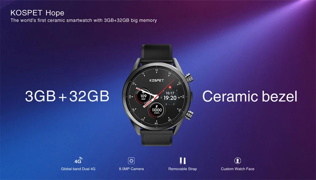 Kospet Hope 4G Smartwatch телефон 1,39 дюймов Android 7,1 MTK6739 четырехъядерный 3 ГБ 32 ГБ 620 мАч полимерный аккумулятор 400X400 силикон