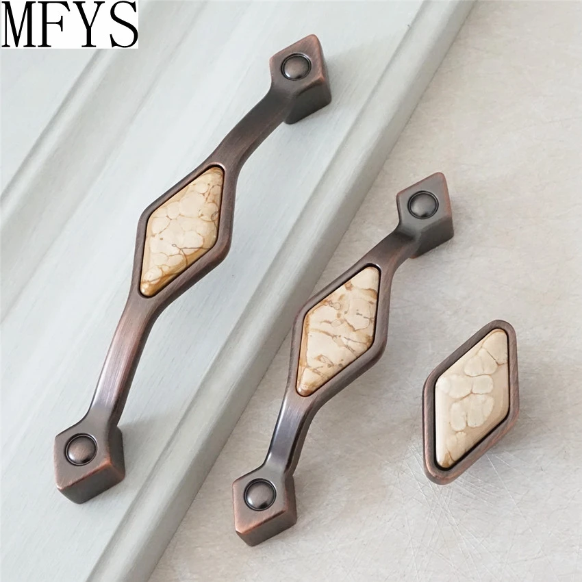 

Vintage Rhombus Furniture Knobs and Handles Ceramic Cabinet Pulls Handle Bright Gold Marble Pattern Kitchen Cupboard Door Knobs