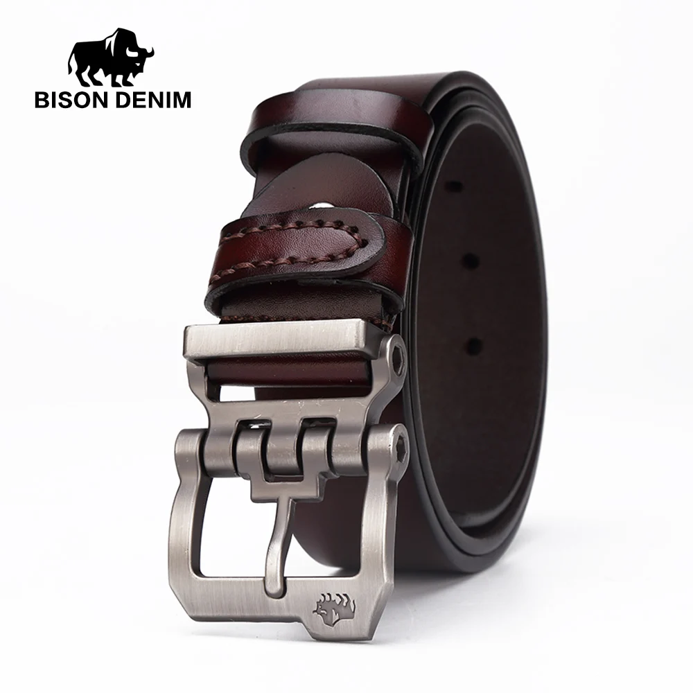 BISON DENIM genuine leather belt for men gift designer belts men’s high quality Cowskin Personality buckle,Vintage jeans N71223