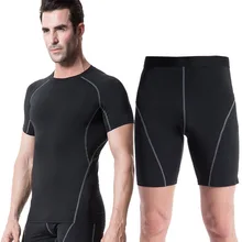 Новейшие мужские спортивные Леггинсы и колготки, спортивный костюм для йоги, компрессионный Мужской комплект для бега, футболка с короткими рукавами+ шорты Compressn