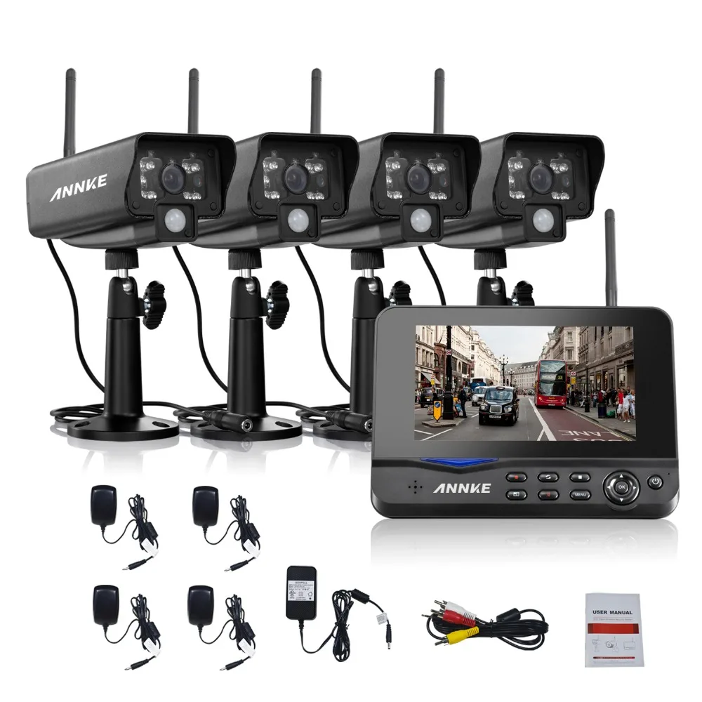 ANNKE 7 TFT LCD DVR 4CH Digital Wireless Monitor 4pcs Wifi Ip Camera CCTV Home Security