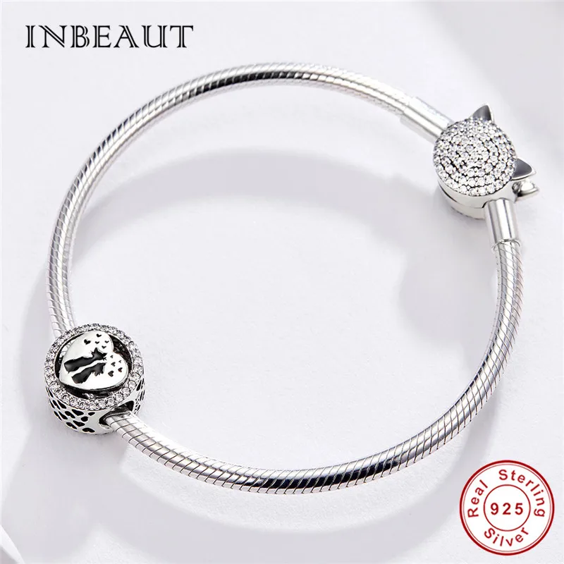 INBEAUT 100% Настоящее серебро 925 пробы черные бусины кошка романтические влюбленные