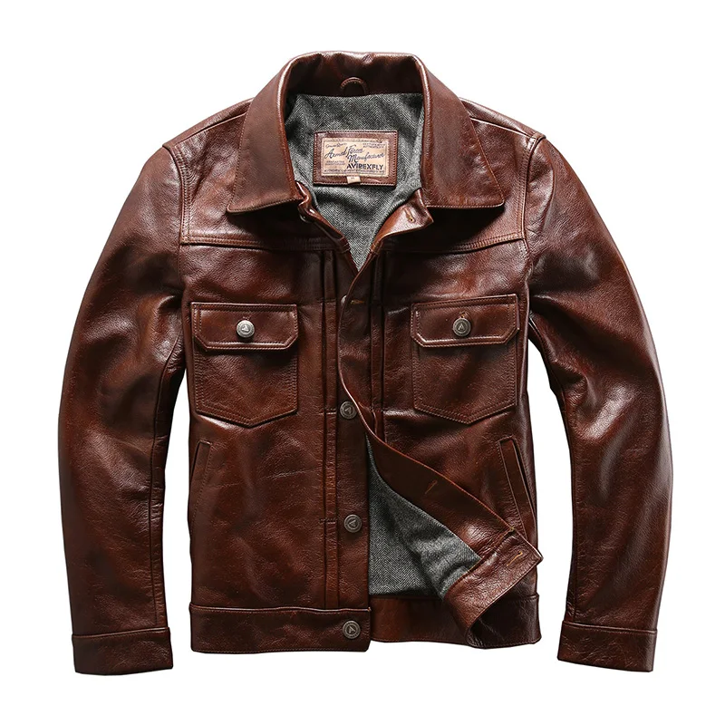 Read Description! Asian size genuine cow skin leather jacket mens ...