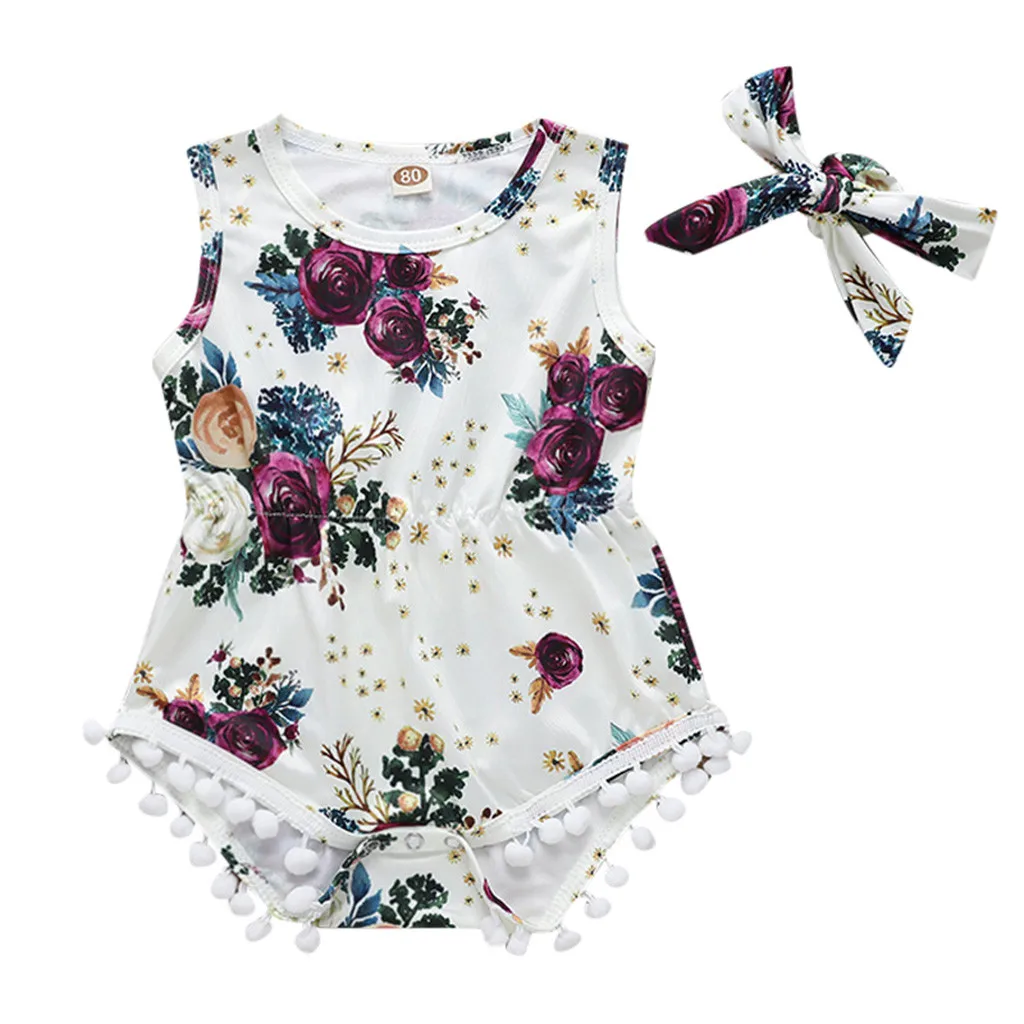 

Toddler Baby Girl Romper Sweet Pretty Floral Romper Soft Sprout Outfit Headband Small Fresh Clothes Summer для новорожденного