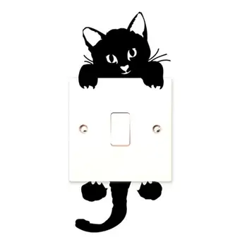 2017 DIY Funny Cute Black Cat Switch Decal Wallpaper Switch Sticker Home Decoration Bedroom Kids Room Light Parlor Decor